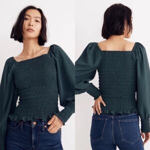 Madewell Lucie Bubble-Sleeve Smocked Top